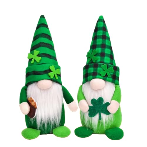 BaronHong Zwergen-Dekorationen für den St. Patricks Day, Zwergen-Plüsch, Glücksbringer, grünes Kleeblatt, Heimtisch-Dekoration, Ornamente für Iren (2er-Pack, M) von BaronHong