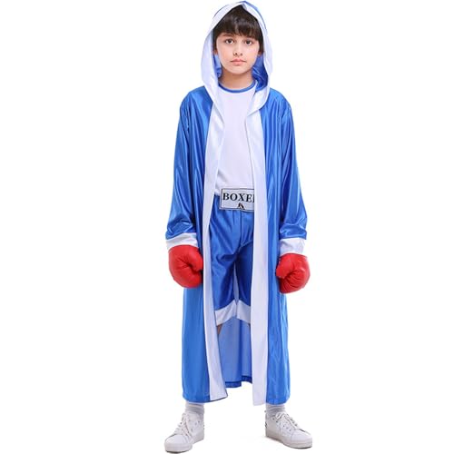 Kinder-Boxkostüm mit Boxerrobe mit Kapuze, Halloween, Cosplay, Rollenspiel-Boxuniform (grün, L) von BaronHong