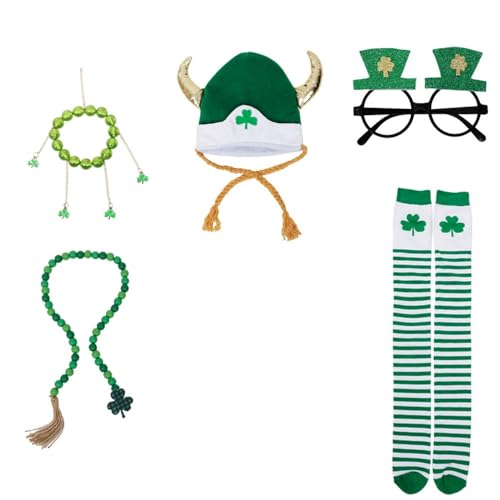 Party-Zubehörset zum St. Patrick's Day, Hut, Bart, Fliege, Krawatte, Armband und Brille, Koboldkostüm (5er-Pack, M) von BaronHong