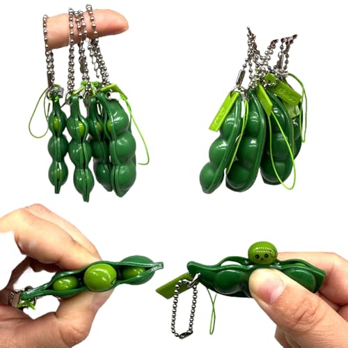 Zappelspielzeug-Set, Squeeze-a-Bean-Sojabohnen-Stressabbau, verspielte Charms-Extrusion, Edamame-Erbsen-Schlüsselanhänger (8er-Pack (dunkelgrün), M) von BaronHong