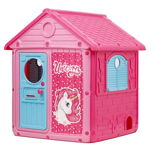 Baroni Toys Kinder-Gartenhaus, Kunststoff-Gartenhaus mit Türen und Fenstern zum Öffnen, feine Details, geeignet für Kinder ab 2 Jahren, 122x104x110 cm, Rosa von Baroni Toys