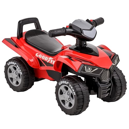 Baroni Toys Quad Rutscher für Kinder 18-36 Monate mit Goodyear-Lizenz, Stauraum, realistische Geräusche und LED-Scheinwerfer, Anti-Kipp-Gerät, 38x60x42 cm von Baroni Toys