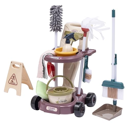 Baroni Toys Besenwagen Spielzeug mit realistischem 14-teiligem Set, Besen, Seife und anderem Zubehör für Kinder von 3 bis 7 Jahren von Baroni Toys