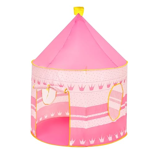 Baroni Toys Rosa Spielzelt mit Krone für Kinder 3 4 5 6 7 Jahre, Tragetasche, Spielzeugzelt für drinnen und draußen, Kinderspielhaus für Mädchen und Jungen, 105 x 135 cm von Baroni Toys