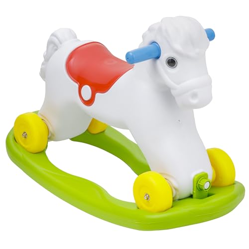 Baroni Toys 2-in-1-Schaukelpferd, abnehmbare Schaukelbasis, Pferd zum Reiten und mit Rollen, 2-5 Jahre, 70x49x30 cm (Weißes Pferd) von Baroni Toys