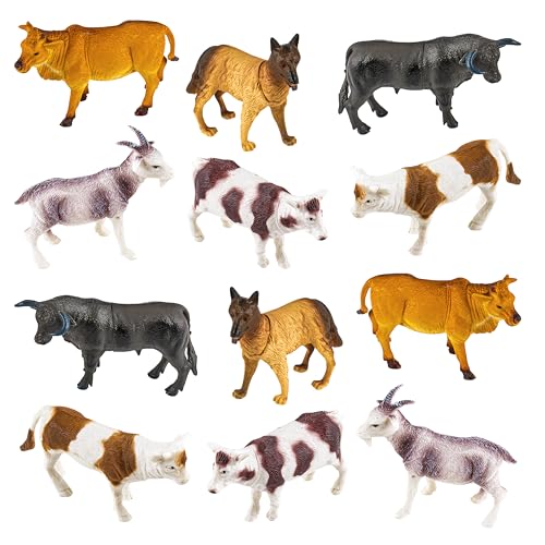 Baroni Toys Set 6 realistische Plastiktiere, Verschiedene Bauernhoftiere max. 15 cm, einschließlich Kuh, Hund, Ziege, Spielzeugtier-Set für Kinder 3 4 5 6 7 Jahre von Baroni Toys