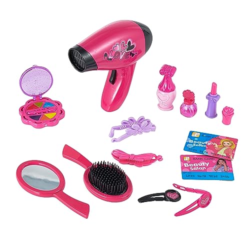 Baroni Toys Spielzeug-Friseurset für Mädchen mit 14 Zubehörteilen, Spielset mit Frisuren, Haartrockner, Spiegel und Make-up-Pinsel für Mädchen, Friseur-Spielset für Kinder von 3 4 5 6 7 Jahren von Baroni Toys