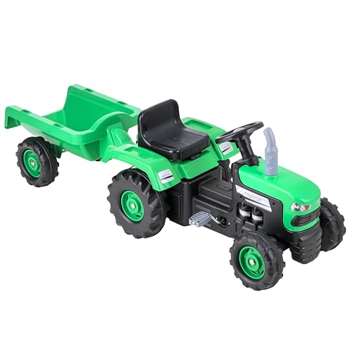 Baroni Toys Traktor mit Pedalen Grün mit abnehmbarem Anhänger, Traktor mit Heckkupplung,direktionales Lenkrad und Hupe, sicher und lustig, Kinder von 2 bis 6 Jahren, Grün von Baroni Toys