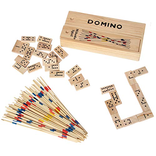 Bartl 101824 Traditionelles Mikado und Domino Spiele-Set in praktischer Holzbox mit Schiebedeckel 19,5 x 9 x 3cm von Bartl