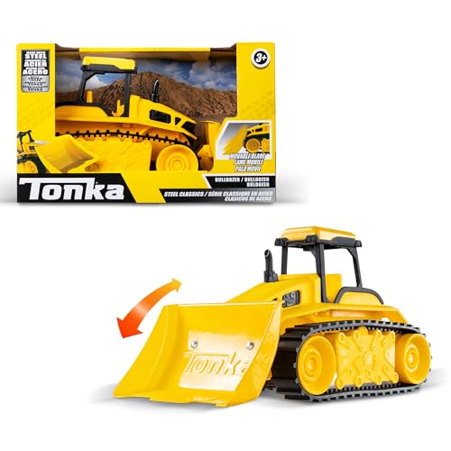 Basic Fun Tonka Mini Steel Classics Bulldozer – Stahlkonstruktion, Arbeitsteile, Realistische Lichter & Sounds, Lebendiges gelbes Design – Perfekt für Kinder ab 3 Jahren von Basic Fun