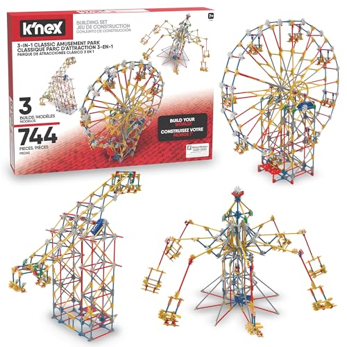 K'NEX 17035 Thrill Rides 3-in-1 Classic Amusement Park Building Set, 744 Piece Kids Building Set for Creative Play, Hours of Fun Making Three Fair Ground Rides, Suitable for Boys and Girls Aged 9+ von Basic Fun