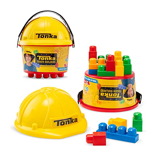 Tonka, 06195, Helme & Bauklötze-Eimer, Bauarbeiter-Spielset, Baustellen-Roolenspiel für kreatives, fantasievolles Spiel, Geschenk für Jungen und Mädchen ab 3 Jahren von Basic Fun