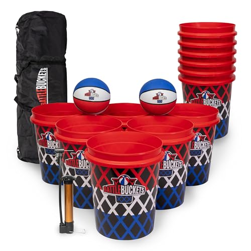 Battle Buckets – Riesiges Yard Pong und Basketballspiel mit 12 Eimern, 2 Bällen, Tragetasche und Luftpumpe – Outdoor-Spiel für Rasen, Hinterhof, Strand, Partys Battle Buckets – Riesiges Yard Pong und Basketballspiel mit 12 Eimern, 2 Bällen, Tragetasche und Luftpumpe – Outdoor-Spiel für Rasen, Hinterhof, Strand, Partys von BasketPong