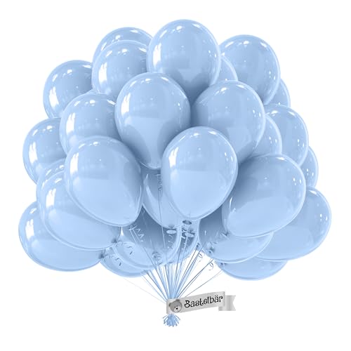 BIO Luftballons Blau [50 Stück]• MADE IN EU • Zertifiziert nachhaltige Bio Ballons • 100% Naturlatex • Klimaneutral hergestellt • Ø34cm Luftballons Hellblau Luftballons Geburtstag • Helium Luftballons von Bastelbär