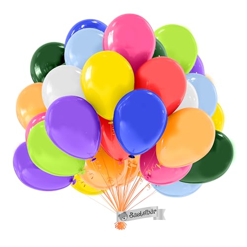 BIO Luftballons Geburtstag [50 Stück] Bunt • MADE IN EU • Zertifiziert nachhaltige Bio Ballons • 100% Naturlatex • Ø34 cm • 10 Farben • Klimaneutral •Premium Helium Luftballons Bunt -Bunte Luftballons von Bastelbär