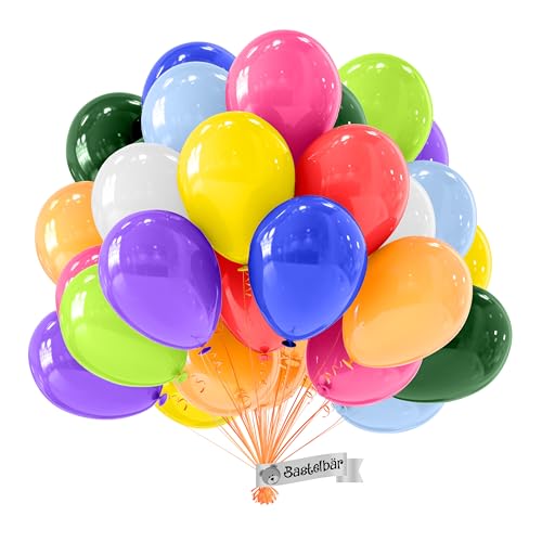 BIO Luftballons Geburtstag [50 Stück] Metallic • MADE IN EU • Zertifiziert nachhaltige Bio Ballons • 100% Naturlatex • Ø34 cm • 10 Farben • Klimaneutral • Helium Luftballons Bunt - Bunte Luftballons von Bastelbär