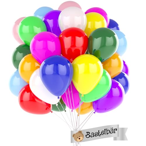 BIO Luftballons Geburtstag • [100 Stück] • MADE IN EU • Premium Ballons aus 100% Naturlatex • 11 Farben • Klimaneutral • Helium Luftballons Bunt • aus natürlichen Rohstoffen • Luftballon Girlande von Bastelbär