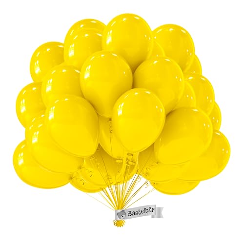 BIO Luftballons Gelb [50 Stück] • MADE IN EU • Zertifiziert nachhaltige Bio Ballons • 100% Naturlatex • Klimaneutral hergestellt • Ø34cm • Helium Luftballons Gelbe Luftballons - Luftballons Geburtstag von Bastelbär