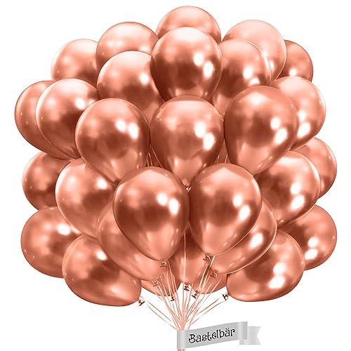 BIO Luftballons Rosegold [25 Stück] Glänzend/Chrome • Ø38cm XXL • MADE IN EU • Umweltbewusst & Kompostierbar Premium Bio Ballons • 100% Naturlatex • Rosegoldene Luftballon - Luftballons Geburtstag von Bastelbär