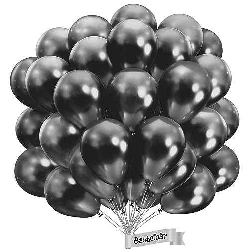 BIO Luftballons Schwarz [25 Stück] Glänzend/Chrome • Ø38cm XXL • MADE IN EU • Umweltbewusst & Kompostierbar Bio Ballons schwarz • 100% Naturlatex • Schwarze Ballons - Luftballons Geburtstag von Bastelbär