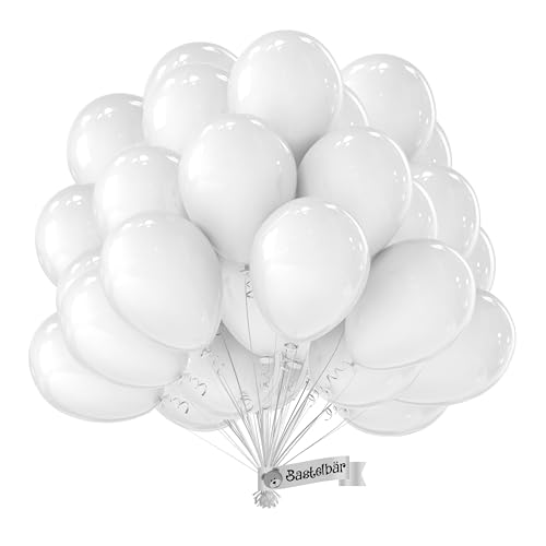 BIO Luftballons Weiß [50 Stück]• MADE IN EU • Zertifiziert nachhaltige Bio Ballons • 100% Naturlatex • Klimaneutral hergestellt • Ø34 cm • Luftballons Geburtstag • Luftballons Bunt • Luftballons Weiss von Bastelbär