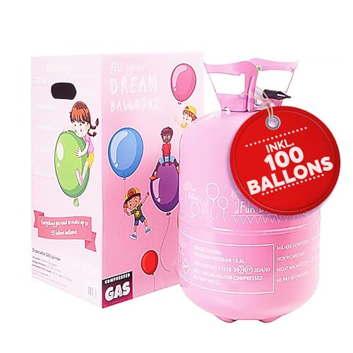 Helium Gasflasche + 100 BIO Ballons • garantierte 420l Ballongas für ca. 50 Ballons • Leichte Handhabung • MADE IN EU • Premium Helium Balloon Gas • Helium für Luftballons • innovatives Füllsystem von Bastelbär