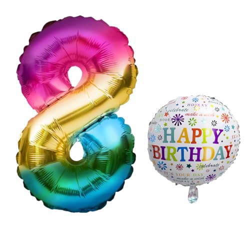 Luftballon 8. Geburtstag • XXL Riesen Folienballon SET • 101cm + 45 cm Ballon + 5M Deko Band • Folienballon 8 • Helium geeignet • Wiederverwendbar • Geburtstagsdeko Jungen Mädchen Ballon Zahl Ballon 8 von Bastelbär