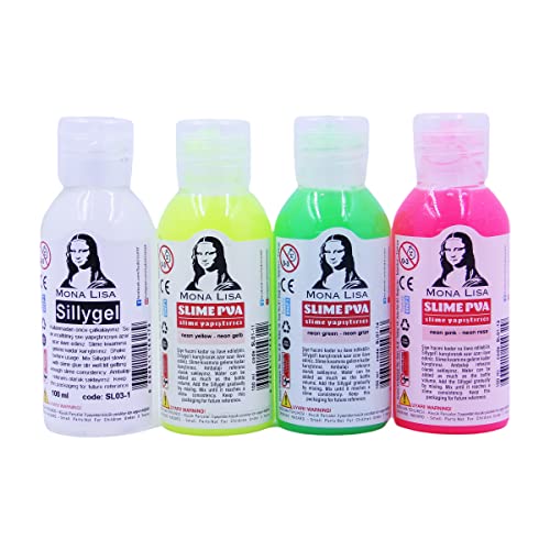 Schleim-Anfänger-Set mit 3-Neon-Farben (4x100 ml). Bastelkleber & Aktivator zum Selbermachen. Slime Kleber mit magischem Schleim-Aktivator von Bastelzone