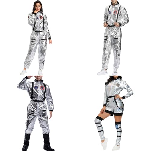 Bastwahl Alien Kostüm Damen Herren Kinder Silber Langarm Lustig Günstig - Astronaut Kostüm Astronauten Overall Spaceman Kostüm Ganzkörper kostüm für Karneval Halloween von Bastwahl