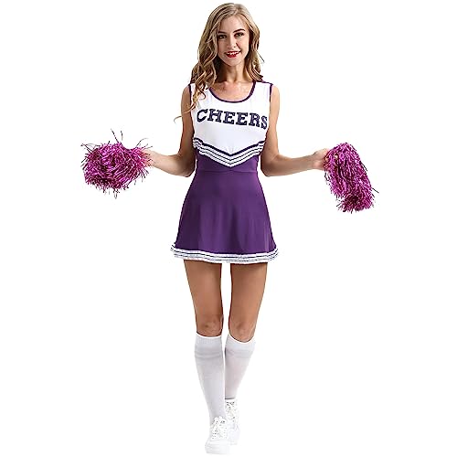 Bastwahl Cheerleaderkostüm Damen Mit Cheerleader Pompoms - Cheerleadering Outfit Mädchen für Erwachsene Cheer Outfit Fasching Party Halloween Kostüm Kleid Karneval Mottoparty von Bastwahl