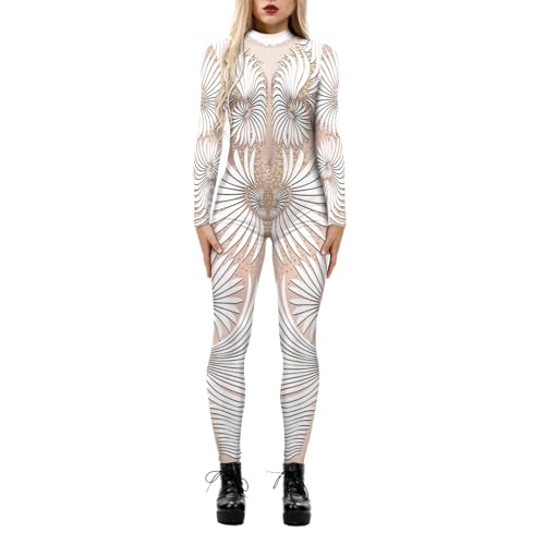 Bastwahl Damen Karneval Halloween Kostüm Skelett Overall Jumpsuit Karneval Skelett Cosplay Fasching Knochen Skeleton Anzug für Erwachsene S-4XL von Bastwahl