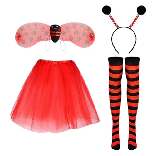 Bastwahl Faschingskostüme Damen Mädchen, Ladybug Kostüm Kinderkostüme Mädchen Rot/Rosa Tüllrock mit Gepunktet + Haarreifen mit Sonnenbrille für Halloween Fasching Karneval Cosplay Party von Bastwahl