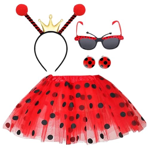 Bastwahl Ladybug Kostüm Set Rot Tutu mit Gepunktet - Haarreifen mit Socken für Fasching Karneval Halloween Motto Cosplay Party von Bastwahl