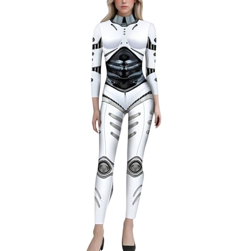 Herren Roboter Skelett Karneval Halloween Kostüm Overall Unisex Erwachsene Onesie 3D Armor Battle Suit Print Skinny Catsuit Roboter Cosplay Zentai Bodysuit von Bastwahl