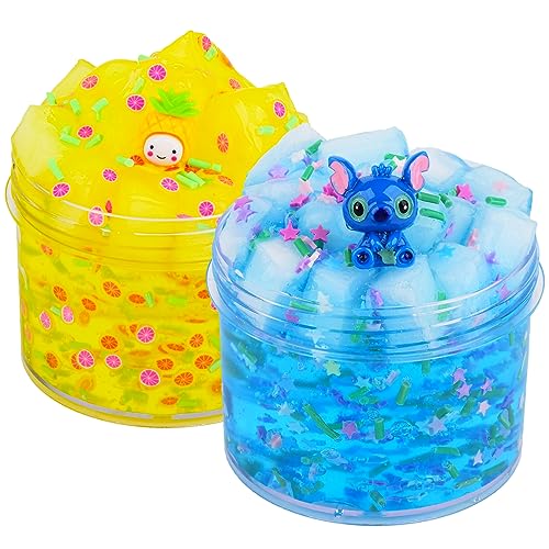 Jelly Cube Crunchy Slime Kit - 2 Pack Clear Crunchy Slime, Soft Non-Stick Clear Crystal Slime, for Kids Party Favours Gifts Ideas, Stress Relief Toy for Girls and Boys (Blue & Yellow) von Basywiim