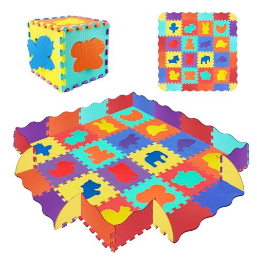 Puzzlematte für Kinder, 145 x 145 cm, 36 Teile mit Zaun 15 cm, sicherer EVA-Schaumstoff, BPA-frei, rutschfest, weich zum Krabbeln, bunte pädagogische Tiere | +1 Jahr Puzzlematte für Kinder, 145 x 145 cm, 36 Teile mit Zaun 15 cm, sicherer EVA-Schaumstoff, BPA-frei, rutschfest, weich zum Krabbeln, bunte pädagogische Tiere | +1 Jahr von BatdTech