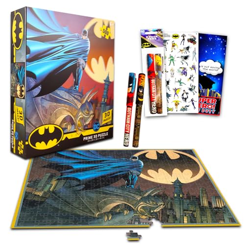 Batman Puzzle für Kinder und Erwachsene – Bundle mit 500 Teilen Batman-Puzzle, sortiertem Stil plus Batman-Stift, Batman-Aufklebern und mehr, Superhelden-Puzzles-Set von Batman