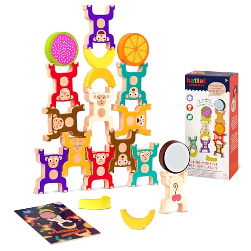 Battat Education BE3727Z Stacking Monkeys Liebe Stapelspiel Holzäffchen – Affen und Obst Holzspielzeug, Lernspielzeug, Feinmotorik – Stapelspielzeug für Kinder ab 3 Jahren, Bunt von Battat Education