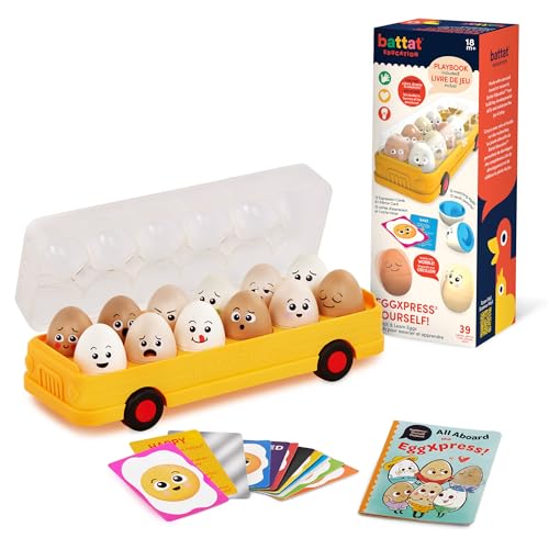 Battat Education BE3710Z Match & Learn Eggs EggXpress Sortierspiel, Farben und Formen sortieren Spielzeug ab 18 Monaten – Eier mit verschiedenen Gesichtern im Bus, Bunt, Medium von Battat Education