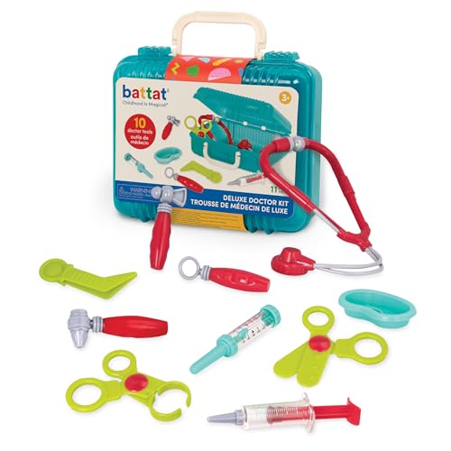 Battat Deluxe Kinder Arztkoffer 11 Teile – Fieberthermometer, Spritze, Stethoskop, Reflexhammer und mehr – Spielzeug ab 3 Jahren, Blau von Battat