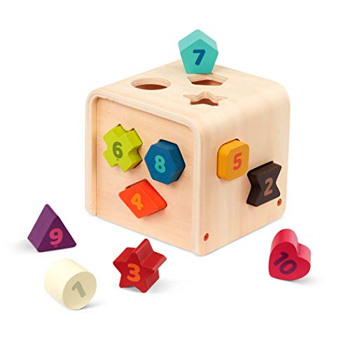 Battat Montessori Formensortierspiel Holz mit Zahlen Lernen – Steckwürfel Puzzle Motorikwürfel Spielwürfel Sortier Spielset Holzspielzeug – Baby Spielzeug mit 10 bunten Formen ab 1 Jahr von Battat