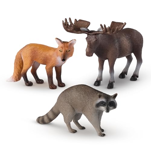 Terra 3 Waldtiere Figuren – Fuchs, Elch, Waschbär Tiere Figuren – Realistische Tierfiguren Set, Kinder Spielzeug für Mädchen und Jungen ab 3 Jahre von Terra by Battat