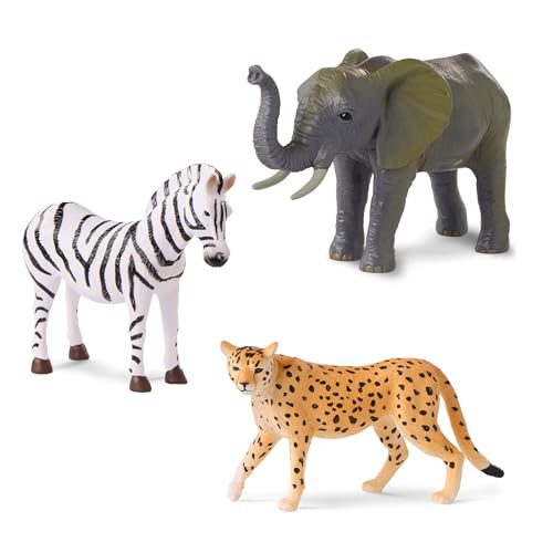 Terra 3 Savannentiere Figuren – Zebra, Elefant, Gepard – Realistische Tierfiguren Set, Kinder Spielzeug für Mädchen und Jungen ab 3 Jahre von Terra by Battat