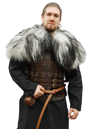 Battle-Merchant | Gemütliches Mittelalter Fell | Wikinger Lammfell echt Naturfell Tierfell Verkleidung Schulterfell | für Damen und Herren (S/M - L/XL) (Schwarz/Grau, L/XL) von Battle-Merchant