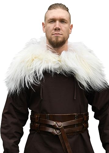 Battle-Merchant | Gemütliches Mittelalter Fell | Wikinger Lammfell echt Naturfell Tierfell Verkleidung Schulterfell | für Damen und Herren (S/M - L/XL) (Weiß gefleckt, L/XL) von Battle-Merchant