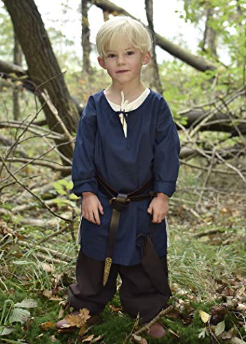 Battle-Merchant Mittelalter Kinder Tunika Arn - Unisex - Baumwolle - Mittelalterkleidung - Wikinger - Pirat- Ritter - Kostüm - Karneval - Fasching - LARP, blau, Gr. 128 von Battle-Merchant