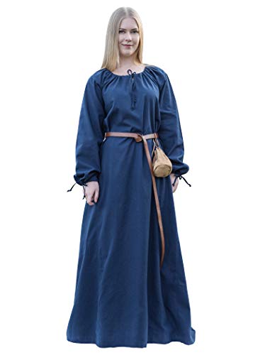 Battle-Merchant Mittelalter Kleid Ana Damen | Wikinger Kostüm Langarm bodenlang Baumwolle | LARP Gewandung (Blau, XXL) von Battle-Merchant