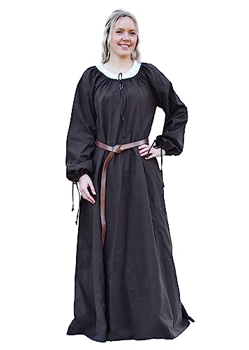 Battle-Merchant Mittelalter Kleid Ana Damen | Wikinger Kostüm langarm bodenlang Baumwolle | LARP Gewandung (M, Braun) von Battle-Merchant