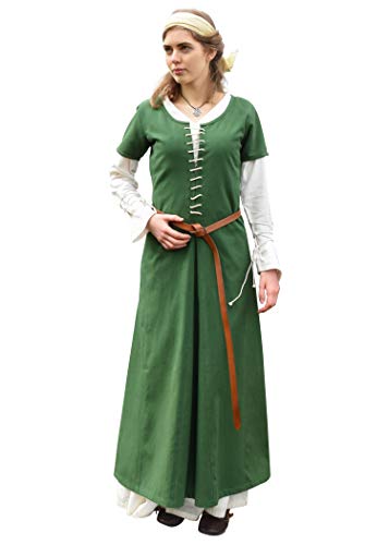 Battle-Merchant Mittelalter Kleid mit Schnürung für Damen Cotehardie AVA - Kurzarm - Baumwolle - Verkleidung - Wikinger - LARP - Kostüm, Grün, Gr. M von Battle-Merchant