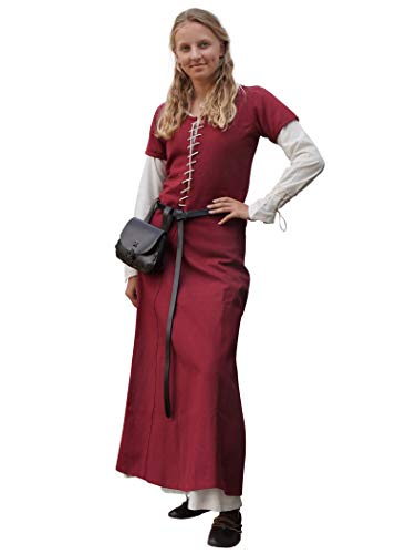 Battle-Merchant Mittelalter Kleid mit Schnürung für Damen Cotehardie AVA - Kurzarm - Baumwolle - Verkleidung - Wikinger - LARP - Kostüm, Weinrot, Gr. S von Battle-Merchant